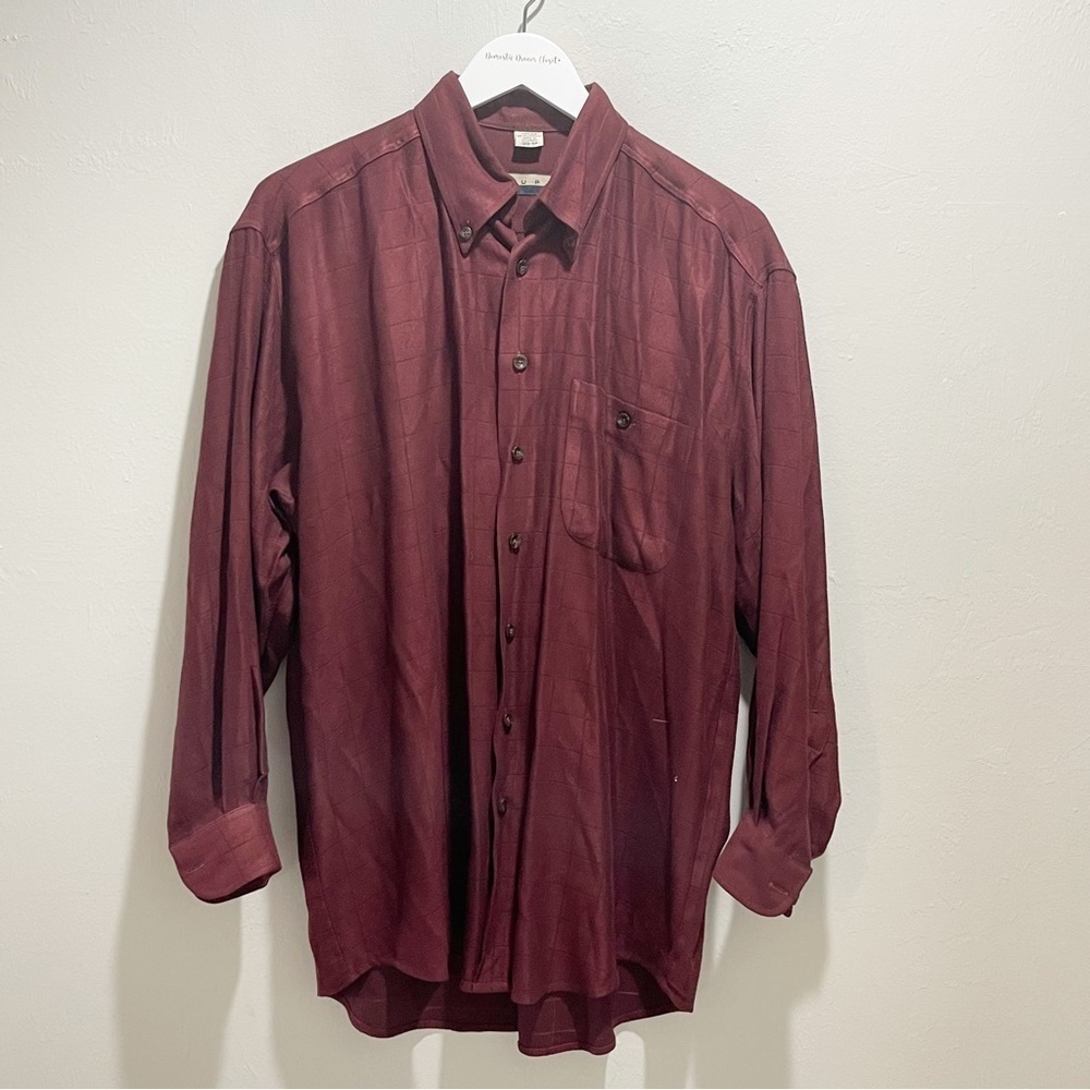 HAUPT Men’s Maroon Soft Heavy Flannel Dress Shirt Made In Germany Size 39 M 15.5